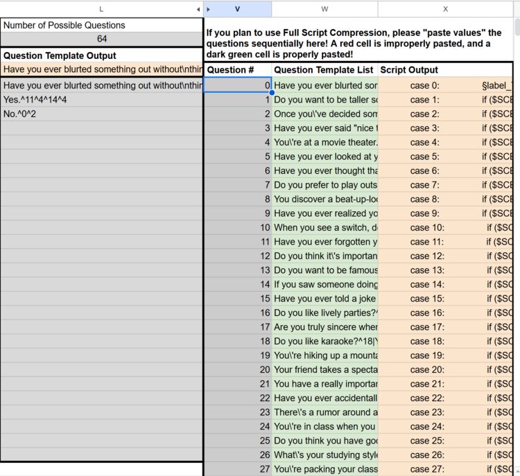 Location of Question Template Output & Template List