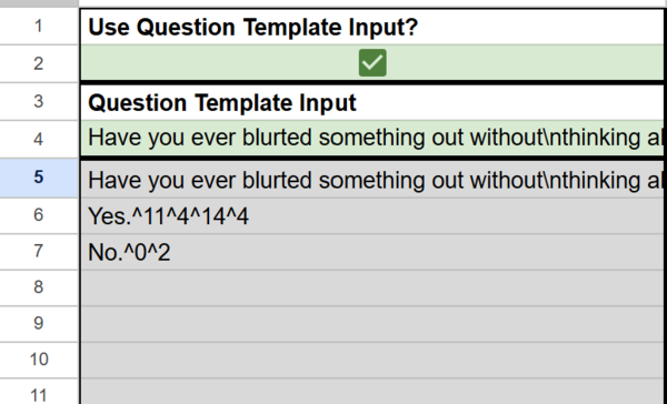 Question Template Input Location